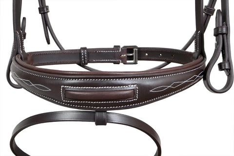 English Dressage Fancy Stitch Brown Leather Flash Bridle With Padded Crown Browband And Noseband Full Grain Leather