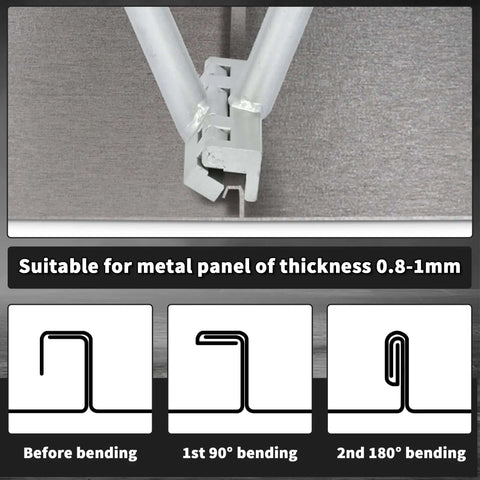 Standing Seam Roofing Hand Seamer for Metal Panels, Heavy Duty Sheet Metal Bender close-up showing bending stages