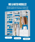 Built In White Shaker Hanging Tower Closet Organizer With Two Deep Drawers And Reinforced Shelf For Crisp Shirts And Suits Heavy Duty Wood Rack Made To Handle The Daily Hustle Without Breaking A Sweat.