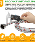 6 Foot Stainless Steel Braided Washing Machine Hoses Burst Proof Hot And Cold Water Supply Lines Universal Fit For All Washers 2 Pack Built To Last Heavy Duty Premium Quality With 10 Year Warranty displayed with caliper measurement showing diameter