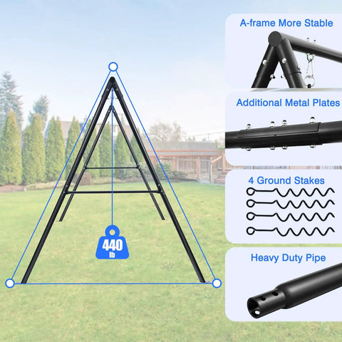 Heavy Duty Backyard Swing Set For Kids Up To 440 Lbs With Toddler Swing Belt Swing And Platform Swing Triple Outdoor Metal Frame