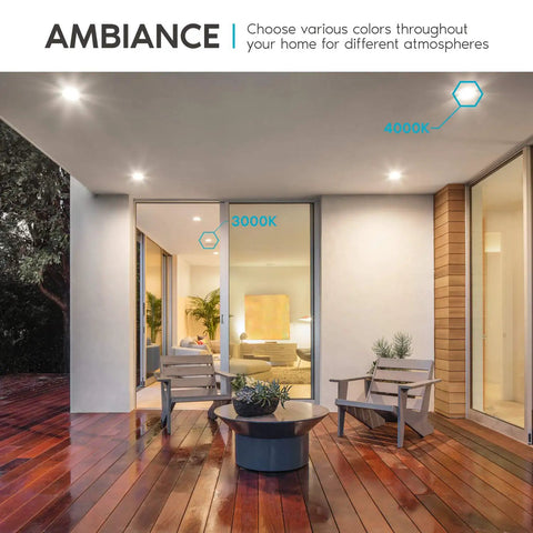 Outdoor patio with 4 Inch Square Recessed LED Can Lights With Color Temperature Switch From 2700K To 5000K Dimmable 750 Lumens
