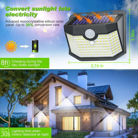 Heavy Duty 120 Led Solar Outdoor Wall Lights With Advanced Motion Sense And Three Smart Modes Rock Solid Ip65 Weatherproof Near house