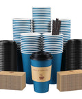 100 Pack 16 Oz Disposable To Go Coffee Cups With Lids, Sleeves And Stir Sticks For Grab And Go Hot Or Cold Drinks, Leakproof And Spill Resistant Paper Cups For Office Home Shop Events Navy
