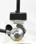 Close-up of GS4200EP 13,000 BTU Propane Tank Top Heater attached to a propane cylinder with QCC regulator connection.