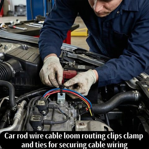 Mechanic uses 200 Piece All In One Wire Loom Routing Clip Kit For Automotive Wiring Harness Clips And Ties Set under car hood