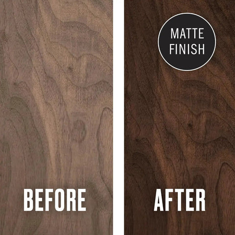 Before and after wood surface using Furniture Wood Oil 100% Natural Finish And Restore For Cabinets Tables And Floors VOC Free 8oz Bottle Polymerizing Curing Oil That Delivers A Boss Matte Black Finish No Fuss Use Lightly Scented FDA Food Contact Safe Made In USA