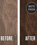 Wood Furniture Oil For Finish Restore And Protection, VOC Free Polymerizing Cure Oil With Matte Black Finish, wood before and after