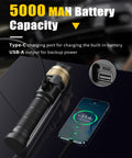 Rechargeable Magnetic Work Light with 5000mAh Battery charging a smartphone, showing USB-C and USB-A port, ideal for car repair.