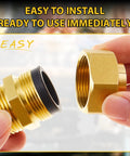 Close-up of brass fittings from 8 Pack 3/4 Inch NPT Brass Pipe Fittings Set With CSST Male NPT Adapters Threaded Hex Nipples Gas Connectors