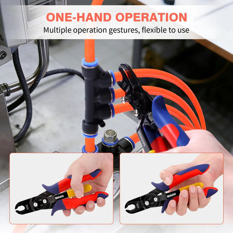 Air Line Removal Tool For 3/8 And 1/2 Inch Push-To-Connect Fittings With Quick Release Pliers One-Handed Disconnection For Pneumatic Systems Quick Connects Automotive Hoses And Maintenance used on orange air hoses