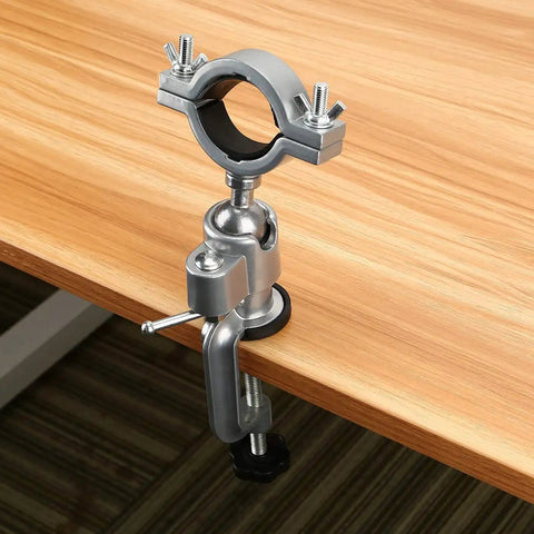 360 Degree Bench Clamp Vise Grinder Holder for electric drill stand mounted on wooden table