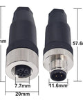 M12 4 Pin Male And Female Circular Aviation Connector Kit 12mm Industrial Waterproof IP67 Outdoor Panel Socket Field Wireable 4 Sets