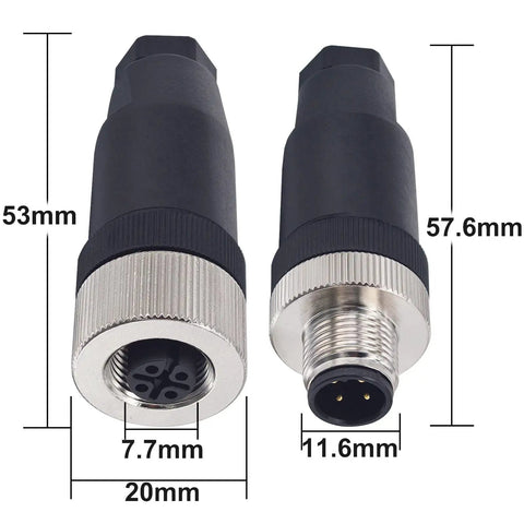 M12 4 Pin Male And Female Circular Aviation Connector Kit 12mm Industrial Waterproof IP67 Outdoor Panel Socket Field Wireable 4 Sets