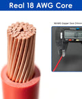 Speaker Wire Connector Kit With 30 Insulated Spade Terminals For 18AWG Cable showing 18 AWG copper core and caliper measurement