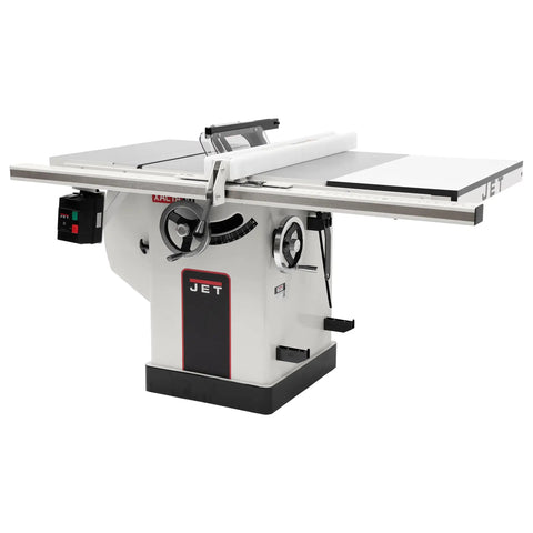 Deluxe 10 Inch Table Saw With 30 Inch XACTA Fence II 3 HP Motor 230V 1 Phase Beefy Miter Gauge With Positive Stops Soft Grip Handles Chrome Plated Handwheels Independent Leaf Safety Guard For Precision Cuts