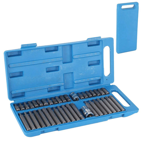 40 Piece Star Spline Hex Socket Bit Set For One Half Inch And Three Eighth Inch Drive Wrenches With Toolbox A Handy Pro Grade Kit