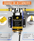 No Sweat All In One Electric Oil Change Extractor Pump Kit 12V 24V Fluid Transfer Tool with specs on pump efficiency.