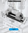 Top Pick 2 Inch Precision Vise For Machinists Built Bulletproof With Heavy Duty Alloy Steel and dimensions shown.