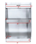 Front view of Aluminum Three Shelf Open Storage Cabinet For Enclosed Trailer Garage And Shop Space Saver That Keeps Gear Secure With Lipped Edges Pre Drilled Mounting Holes Easy Install Lightweight Durable Unit.