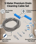 5 Meter Premium Drain Cleaning Cable Set with flexible 5m cable and interchangeable cutters for efficient plumbing.