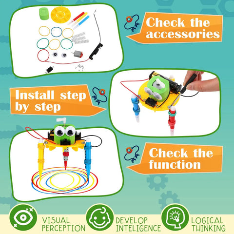 16 Pack Doodling Robot Building Kits For Kids 8 To 12, STEM Craft Toys For Classroom Activities, step-by-step assembly guide