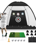 Backyard Driving Practice Net 10x7 Ft With Tri Turf Mat For Indoor Or Outdoor Golf Training Noiseless Nylon Target Pockets