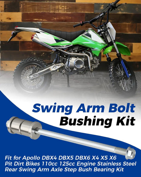 Beefed Up Stainless Steel Swing Arm Bolt Bushing Kit For Dirt Bikes 110cc 125cc Fits X4 X5 X6 DBX Series Rear Axle Bearings Upgrade For Smoother Off Road Suspension And Grippy Traction, Apollo dirt bike kit