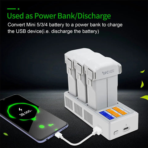 Powerful 100W Battery Charging Station With Color Screen For Mini5 4 3 Pro Drones in use as power bank for USB device