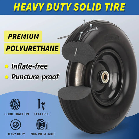 13.5 Inch Solid Flat Free Wheelbarrow Tire 4.00-6 With 5/8 Or 3/4 Inch Axle Bore And 1.75 Inch Centered Hub Tire, non-inflatable