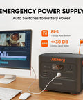 Go-To High Capacity Portable Power Station with 2042Wh LiFePO4 Battery, 3000W AC Output, Solar Generator next to computer