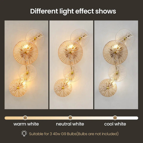 Set Of 2 Gold Wall Sconces With Brass Finish And Glass Shade for Hallway Vanity and Bedroom Lighting Easy to Install showing light effects