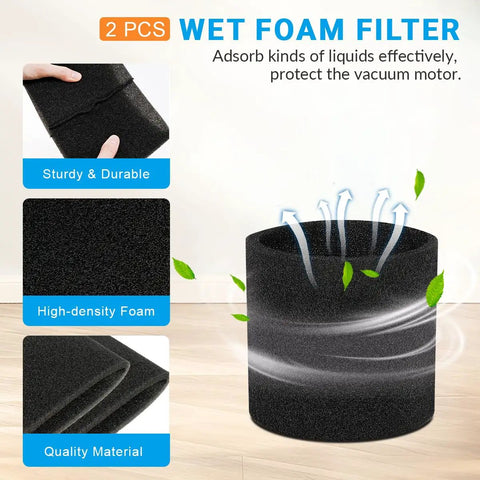 2-pack wet foam filter from 6 Pack VRC5 Filter Bags And 2 VFF51 Foam Filters Kit For Vacmaster 4 To 16 Gallon Wet Dry Vacs Replacement VRC51.