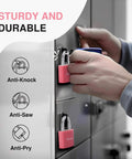 Image of hand using 2 Pack Aluminum Padlocks With 3 Keys Alike Seven Eighths Inch 43mm Small Locks For Gate Fence Shed Toolbox School Gym Locker.
