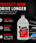 Keep Your Whip Running Slick With This Multifunctional Engine And Fuel Treatment That Dissolves Carbon Buildup Boosts Gas Diesel Power Lubricates Metal Parts For Transmission And Power Steering In A 32 Oz Bottle on a black background with car engine components.