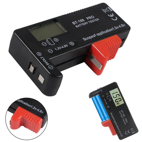 Two Pack Universal Battery Tester Checker For AA AAA C D 9V 1.5V Button Cells Handy Household Battery Monitor Meter For Quick Power Checks Safe Electronics Maintenance And Easy Battery Health Readouts, black handheld tester