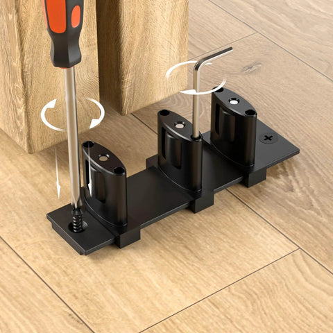 Adjustable Three Wheel Sliding Barn Door Floor Guide For Bypass Doors Black Finish With Ultra Smooth No Hassle Double Sided Pulley System Easy Install Heavy Duty Floor Guide For Closet Doors One Piece Design mounted on wooden floor during installation