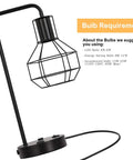 USB Powered Modern Table Lamp With Built In Outlet Industrial Farmhouse Bedside Desk Light For Bedroom Office Living Room Black Finish Space Saving Design Bulb Not Included showing bulb requirements.