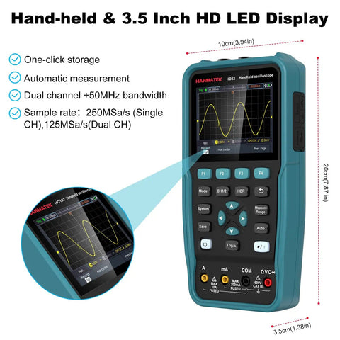 Handheld Digital Oscilloscope 50 MHz Dual Channel With Three Point Five Inch TFT Backlit Display Auto Calibration