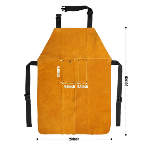 Heavy Duty Leather Welding Apron, Flame and Spark Resistant Bib, Safety Smock for Blacksmiths Welders and Woodworkers, 23x35 Inches, Full Knee Coverage, Durable Fireproof Stitching