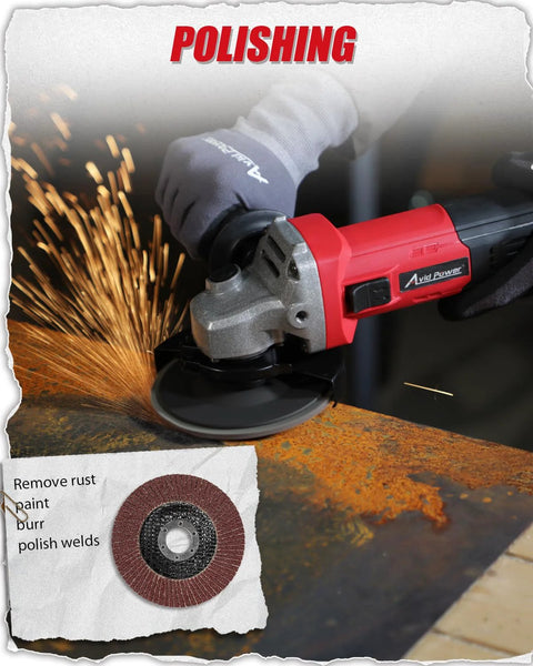 Avid Power red 4-1/2 inch angle grinder with grinding and cutting wheels