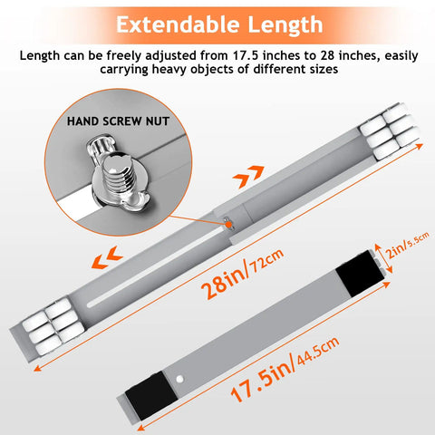 Extendable appliance dolly for heavy duty moving with adjustable length 17.5 to 28 inches, non-slip pads, shown from top view
