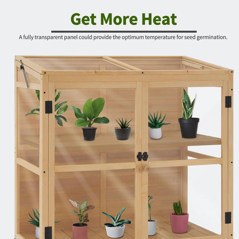 Wooden Cold Frame Greenhouse Cabinet Kit With Adjustable Shelf And Lockable Door For Backyard Garden Pros And DIYers, Fully Transparent Polycarbonate Panels For Outdoor And Indoor Use, Boost Seed Germination