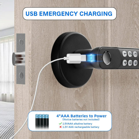 USB charging Keyless Fingerprint Door Lock With Silicone Keypad And Biometric Access for Home, Apartment, Office