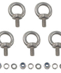 Five Piece M8 Stainless Steel Eye Bolts Kit With Nuts And Washers Heavy Duty Lifting Rings For Machinery Swing Outdoor Indoor Corrosion Resistant