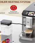 Pull The Perfect Shot With This Fully Automatic Espresso Machine Featuring Built In Grinder And Milk Frother Steam Wand For Smooth Daily Grinds And Top Shelf Sips Grey with double boiler system and coffee.