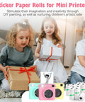 12 Rolls Mini Thermal Sticker Paper For Kids Instant Cameras, HD 2.2 Inch Thermal Paper Refills, white roll pack shown with kids cameras