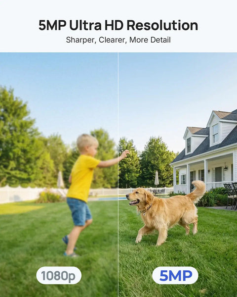 Comparison of 1080p and 5MP Ultra HD resolution showcasing clarity in a Hardwired Security Camera System With Night Vision And One Way Audio.