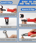 Instructional diagram showing Pro Grade E Clip Snap Ring Kit With Removal And Installation Tool Four Size Set for easy install and removal.
