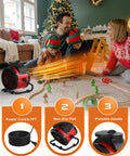 Family in living room with Portable 1500W Electric Heater With 2 Second Fast Heat, 3 Modes, Overheat Protection, PTC Ceramic Heating And 2600 RPM High Speed Fan For Outdoors, Patio, Tents And Indoors, Red placed on floor.